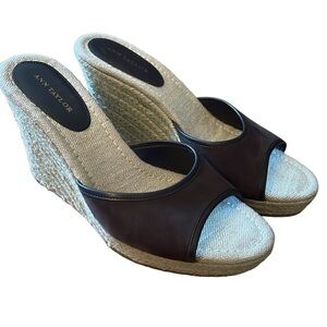 Ann Taylor Brown Suede Upper Espadrille Wedge Sandals Size 7